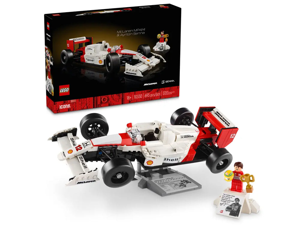 LEGO McLaren MP4/4 en Ayrton Senna 10330 - Gedetailleerd model van de iconische McLaren MP4/4 racewagen en een figuur van Ayrton Senna, met authentieke kenmerken uit de Formule 1