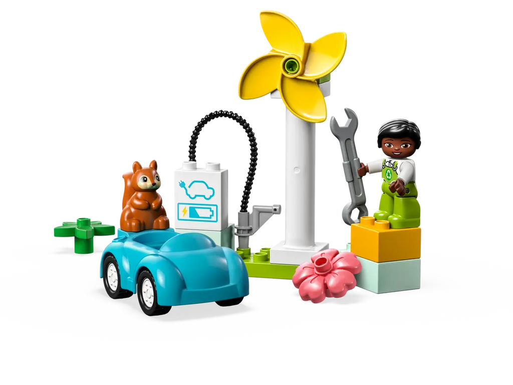 LEGO Wind Turbine and Electric Car 10985 - Educatief model van een windturbine en een elektrische auto, met gedetailleerde bouwstenen en realistische functies voor een duurzaamheidsproject