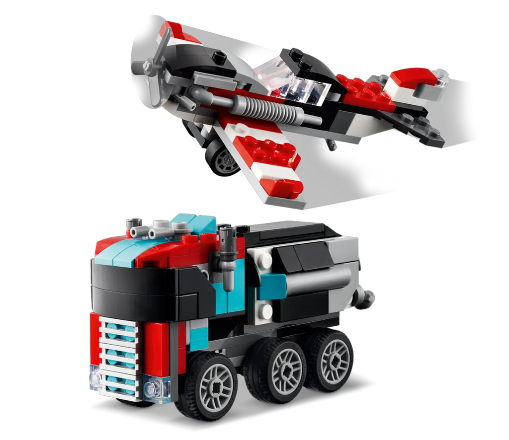 LEGO Flatbed Truck with Helicopter 31146 - Gedetailleerd model van een vrachtwagen met vlakke laadvloer en een helikopter, met functionele onderdelen en realistische kenmerken voor spannende avonturen