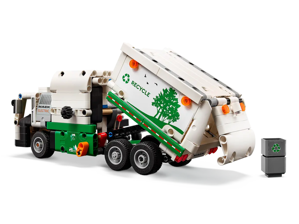 LEGO Mack® LR Electric Garbage Truck 42167 - Gedetailleerd model van de Mack® LR elektrische vuilniswagen met functionele onderdelen en realistische kenmerken voor stadsbeheer