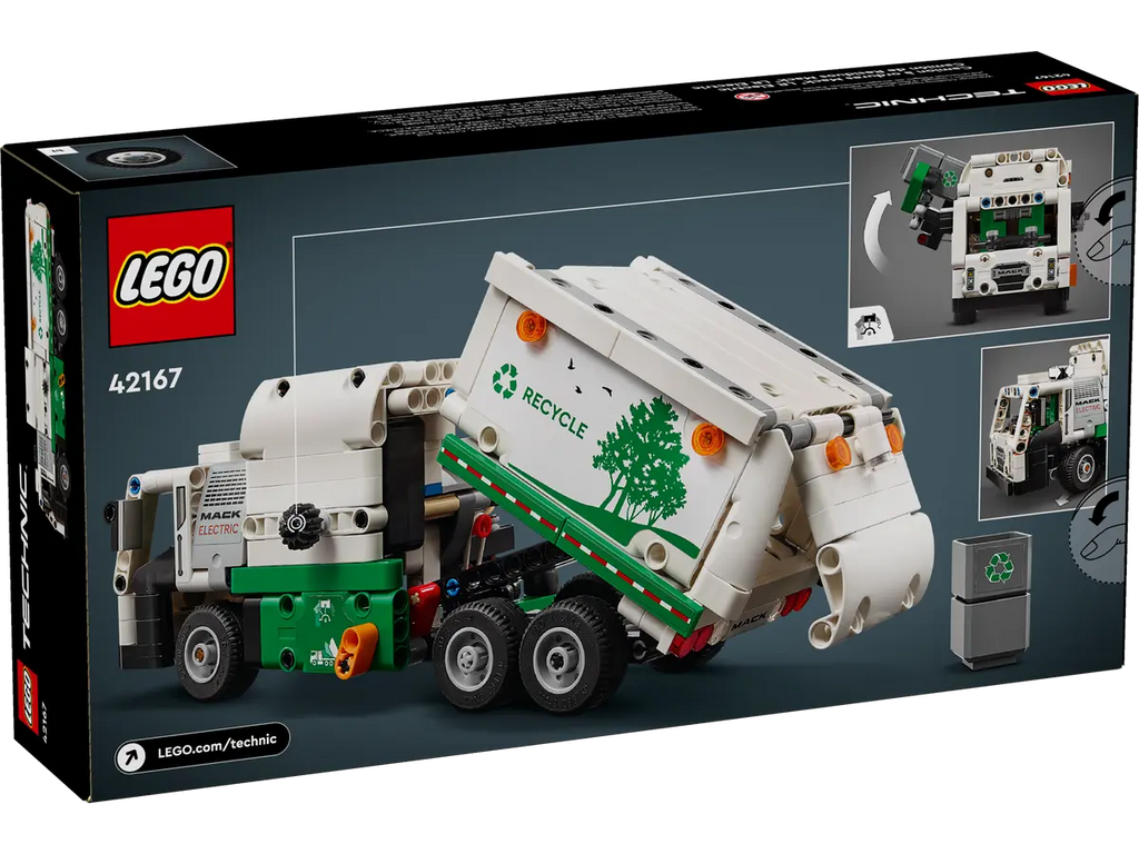 LEGO Mack® LR Electric Garbage Truck 42167 - Gedetailleerd model van de Mack® LR elektrische vuilniswagen met functionele onderdelen en realistische kenmerken voor stadsbeheer