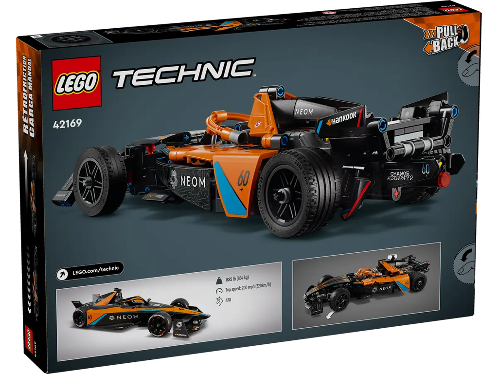 LEGO NEOM McLaren Formula E-Race Car 42169 - Gedetailleerd model van de NEOM McLaren Formula E-racewagen met aerodynamische bouwstenen en realistische kenmerken voor elektrische racen