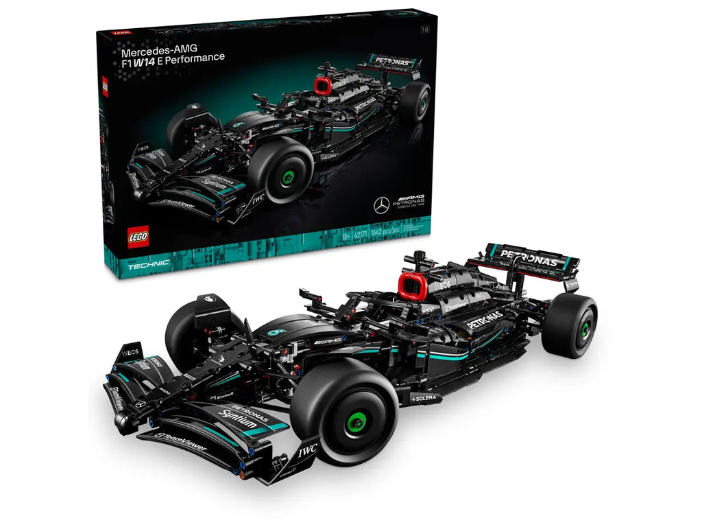 LEGO Mercedes-AMG F1 W14 E Performance 42171 - Gedetailleerd model van een racewagen met een aerodynamisch ontwerp en opvallende kleuren